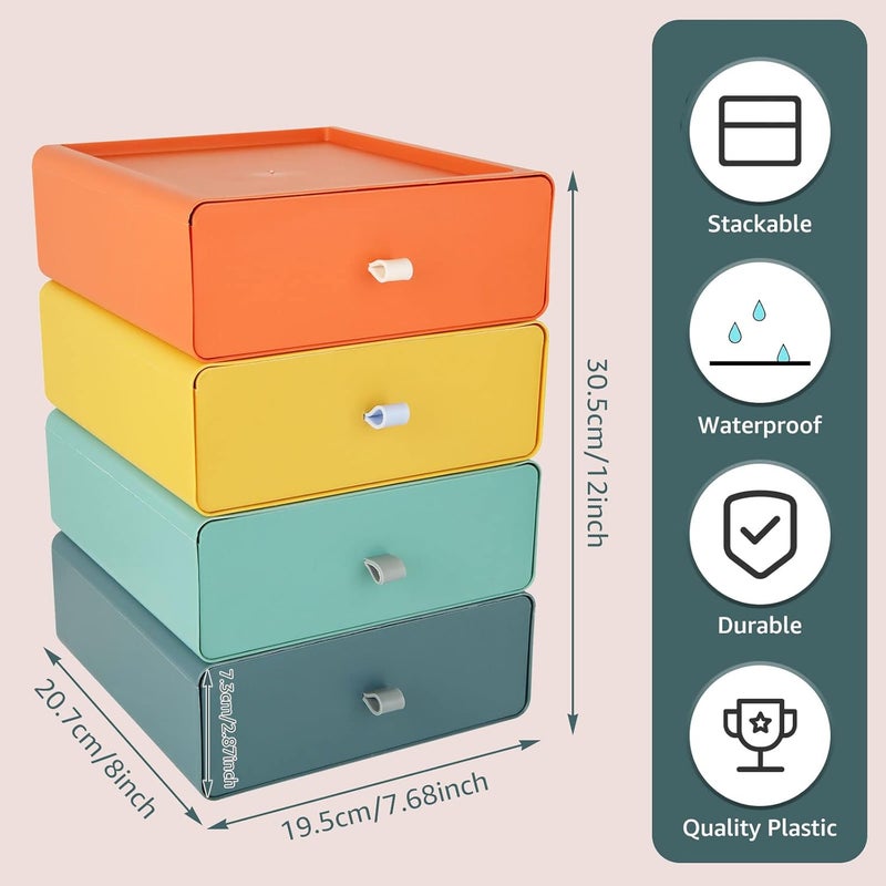 MIVIDE 4pcs Stackable Drawer Boxes, 20 x 20 x 8 cm Storage Box with Drawers, Plastic Stackable Drawer Box for Office, Bedroom, Cosmetics, Office (4 Colors) - Image 3
