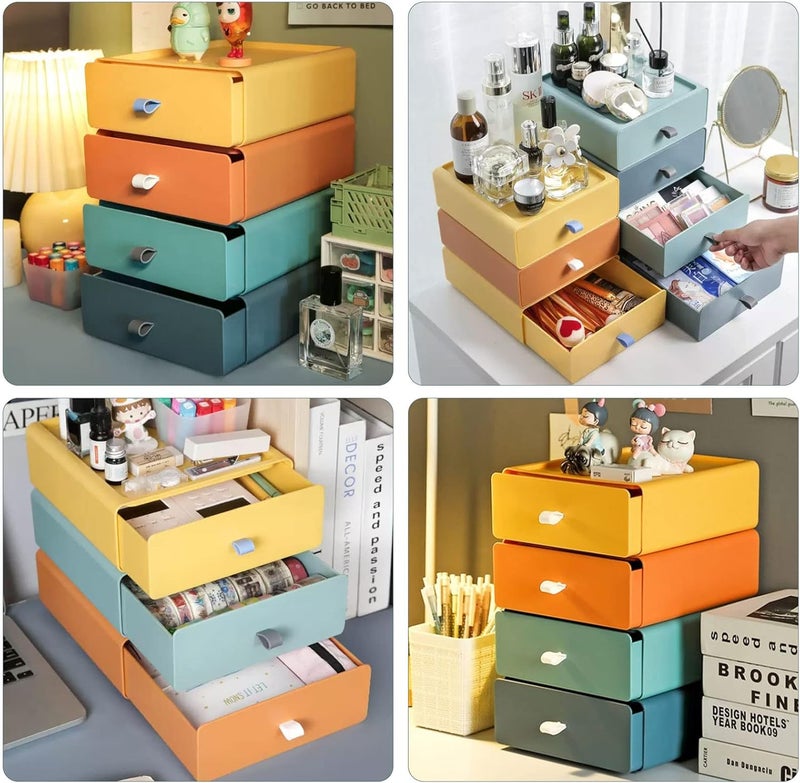 MIVIDE 4pcs Stackable Drawer Boxes, 20 x 20 x 8 cm Storage Box with Drawers, Plastic Stackable Drawer Box for Office, Bedroom, Cosmetics, Office (4 Colors) - Image 5