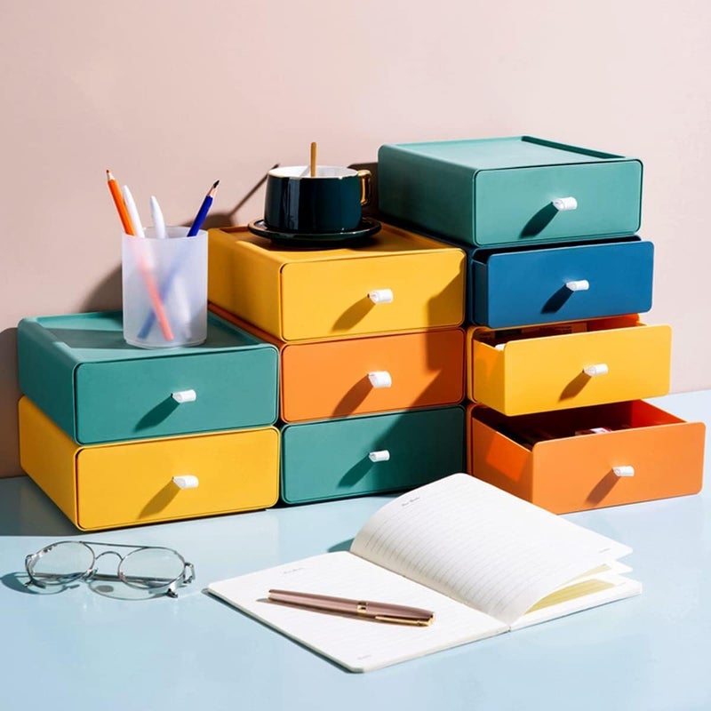 MIVIDE 4pcs Stackable Drawer Boxes, 20 x 20 x 8 cm Storage Box with Drawers, Plastic Stackable Drawer Box for Office, Bedroom, Cosmetics, Office (4 Colors) - Image 2
