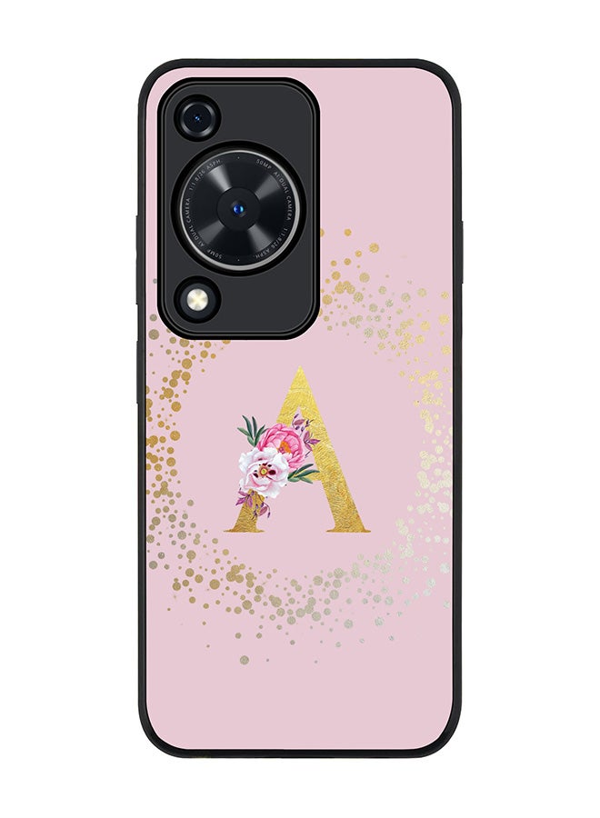 Stylizedd Rugged Black edge case for Huawei nova Y72 / Huawei Enjoy 70 4G, Slim fit Soft Cover Custom Monogram Initial Letter Floral Pattern Alphabet - A (Pink)  - Image 1