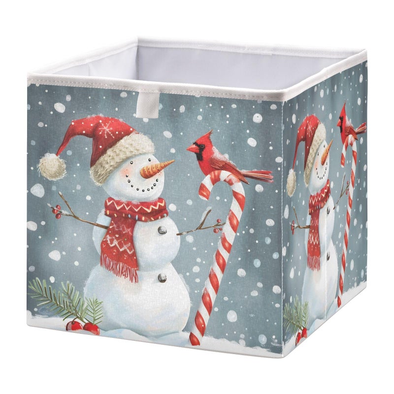 Bolaz Snowman with Bird Snowflakes Closet Organizers Storage Cubes Storage Bins Shelf Baskets Containers for Home Room OfficeSquare - Image 2