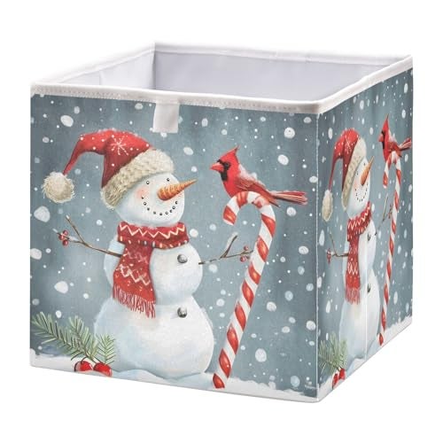 Bolaz Snowman with Bird Snowflakes Closet Organizers Storage Cubes Storage Bins Shelf Baskets Containers for Home Room OfficeSquare - Image 1
