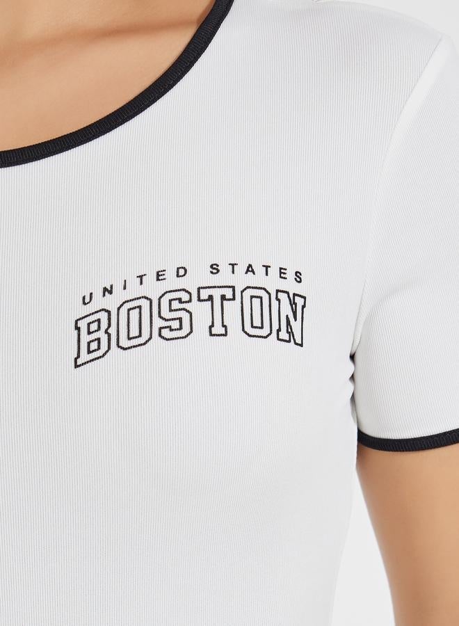 Styli Contrast Piping Round Neck Printed Bodysuit - Image 4