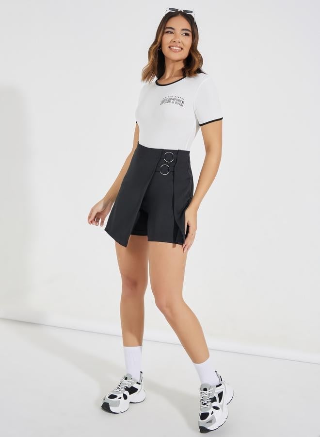 Styli Contrast Piping Round Neck Printed Bodysuit - Image 2