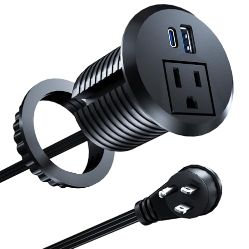 DOACE Recessed Power Grommet with 20W USB C Fast Charging, 2 inch Conference Recessed Outlet,Flush Mount for Desk,Office Tables,Furniture,6FT Cord, 45° Thin Flat Plug (Black, Grommet Outlet) - Image 1