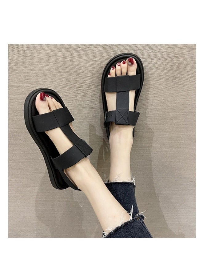NIBEMINENT Women's Sandals Unique Casual Solid Color Work Shoe Flat Bottom Plain Strap Sandals - Image 3