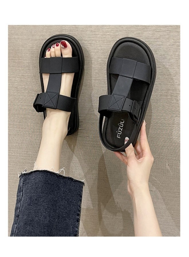 NIBEMINENT Women's Sandals Unique Casual Solid Color Work Shoe Flat Bottom Plain Strap Sandals - Image 4