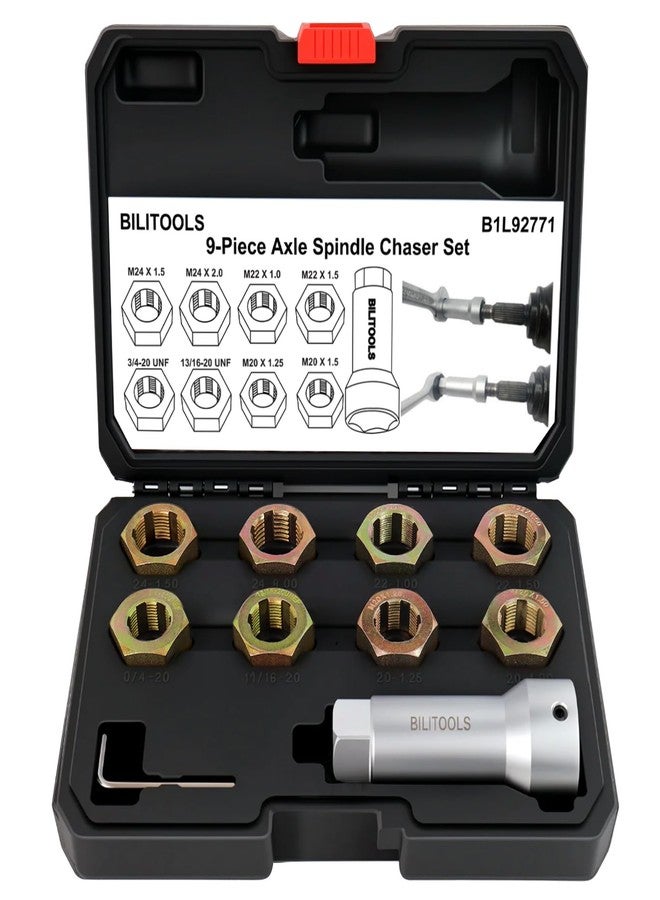 BILITOOLS 9-Piece Axle Spindle Rethreading Set, Thread Restorer Tool Metric M20 M22 M24 & UNEF 13/16”3/4” - Image 1
