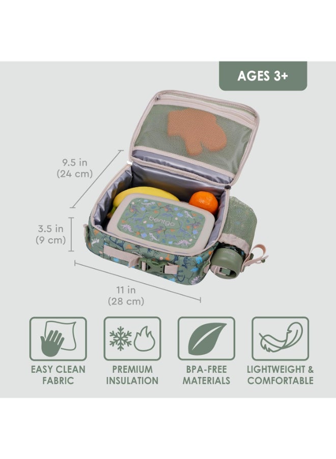 Kids Lunch Bagdurable, Double Insulated, Water - Resistant Fabric, Interior And Exterior Zippered Pockets, Water Bottle Holderideal For Children 3+ (Dino Fossils)