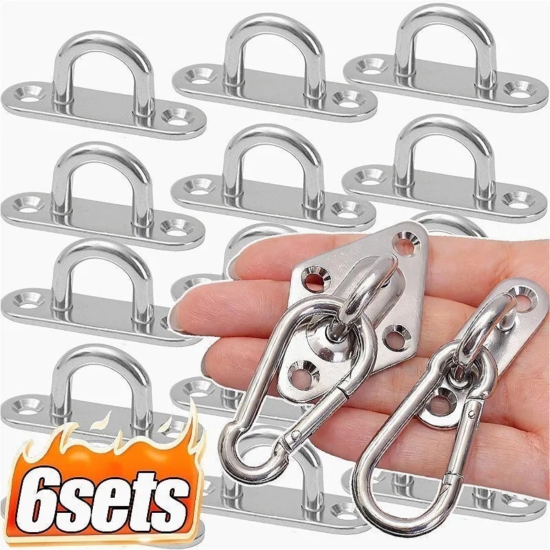 2/6x Stainless Steel Ceiling Hooks Heavy-duty Wall Spring Buckles Hook for Hanging Sandbag Basket Garden Fixed Hooks with Screw - Image 1
