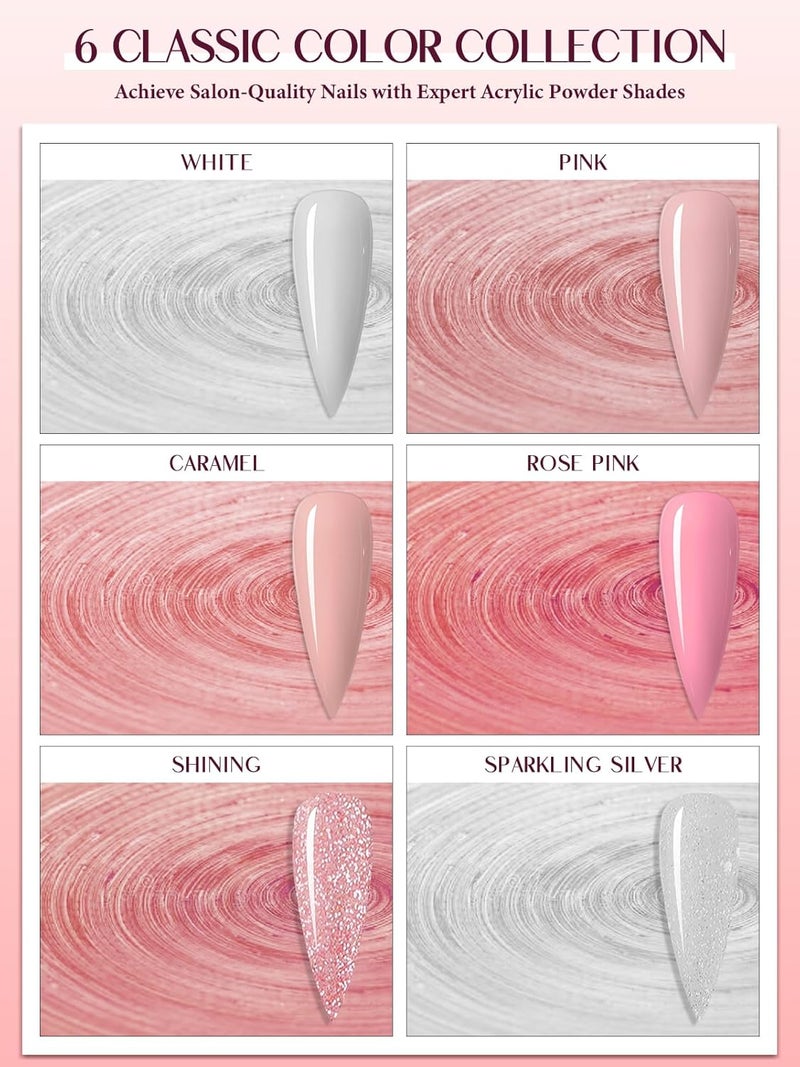 EBANKU Pink Acrylic Powder Set 6 Colors Jelly Nude Glitter White Nail Extension Acrylic Powder for French Nail Carving 6  10g035oz - Image 2