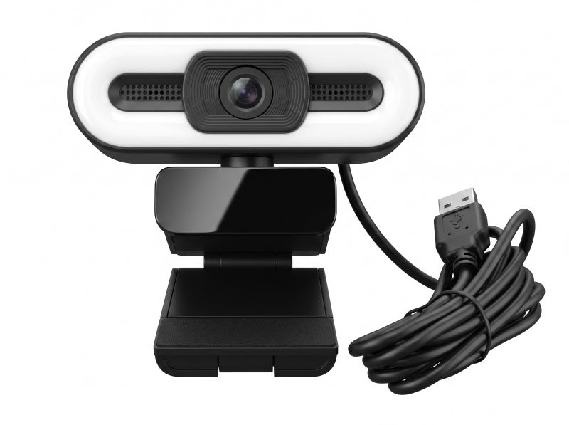 كاميرا ويب بدقة Full HD 1080P بلون أسود، متوافقة مع USB Plug and Play، مزودة بميكروفون مدمج وعرض شاشة واسع، مناسبة للاستخدام في المكالمات والتعليم عن بعد