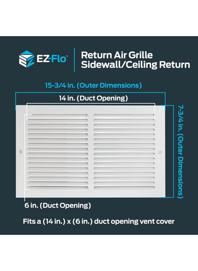 EZ-FLO 14 x 6 Inch (Duct Opening) Return Air Vent Cover for Wall or Ceiling, Solid Steel Return Air Grille, HVAC Vent Cover, White, 61628 - Image 1