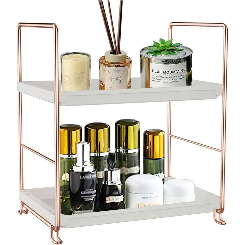 oddpod 2Tier Metal Freestanding Stackable Organizer Rack Bathroom Countertop Storage ShelvesMultiLayer Desktop Cosmetics Kitchen Spice Organizer Rose Gold - Image 1