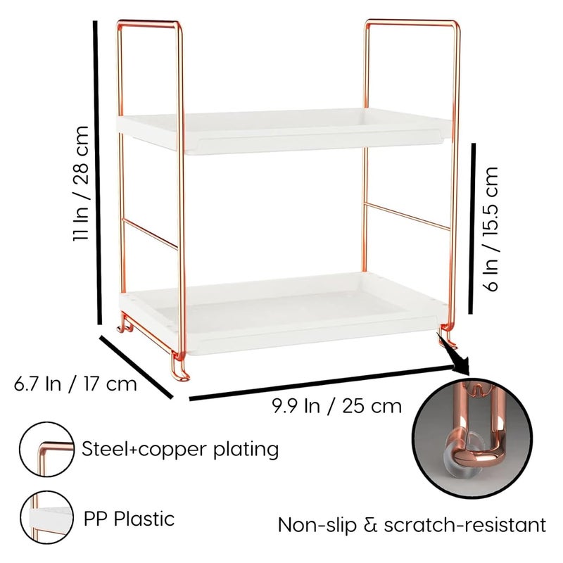oddpod 2Tier Metal Freestanding Stackable Organizer Rack Bathroom Countertop Storage ShelvesMultiLayer Desktop Cosmetics Kitchen Spice Organizer Rose Gold - Image 3