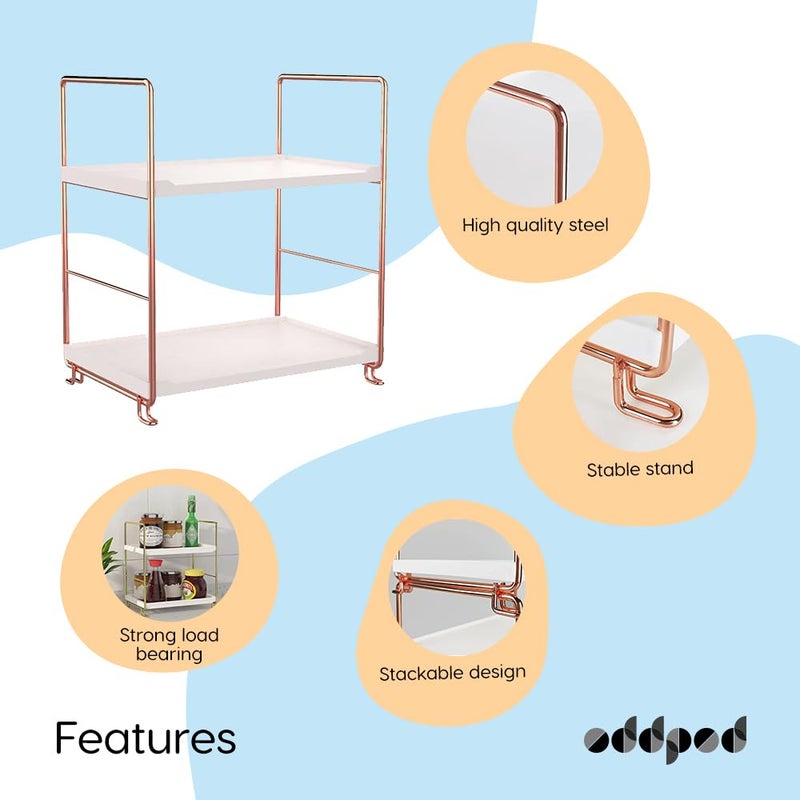oddpod 2Tier Metal Freestanding Stackable Organizer Rack Bathroom Countertop Storage ShelvesMultiLayer Desktop Cosmetics Kitchen Spice Organizer Rose Gold - Image 4