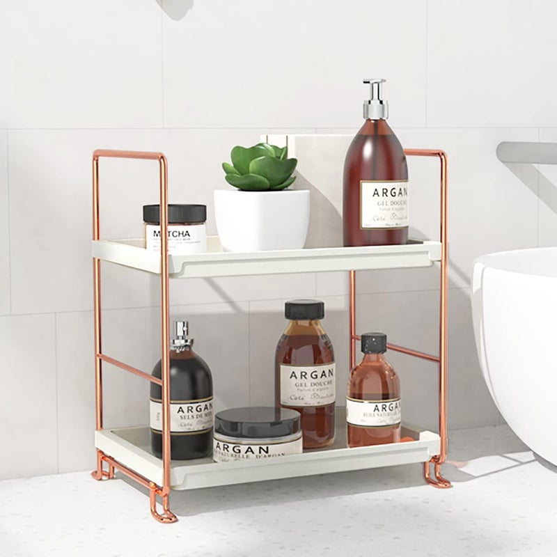 oddpod 2Tier Metal Freestanding Stackable Organizer Rack Bathroom Countertop Storage ShelvesMultiLayer Desktop Cosmetics Kitchen Spice Organizer Rose Gold - Image 2