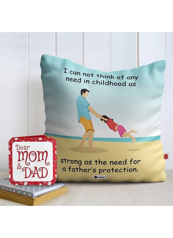 Indigifts Indigifts Cushion Cover with Filler| 12X12 Inches |Fathers Protection Printed | Gift for Father,Birthday Gift for Papa, Grandfather, Father, Cushion for Car, Gift for Daddy(Multi)  - Image 1