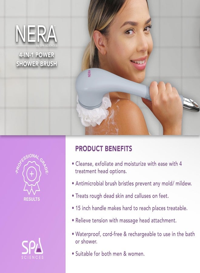 Spa Sciences - NERA - 4-in-1 Shower/Bath Body Brush for Exfoliation, Deep Cleansing, Foot Care, Lotion Infuser, and Massage - Image 3