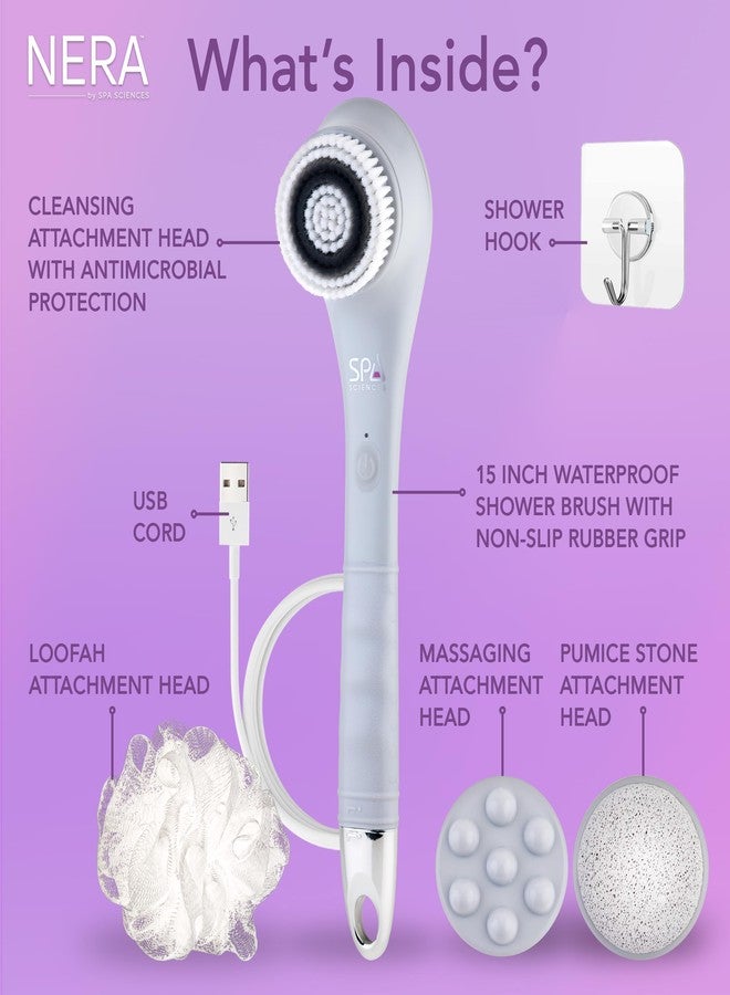Spa Sciences - NERA - 4-in-1 Shower/Bath Body Brush for Exfoliation, Deep Cleansing, Foot Care, Lotion Infuser, and Massage - Image 5