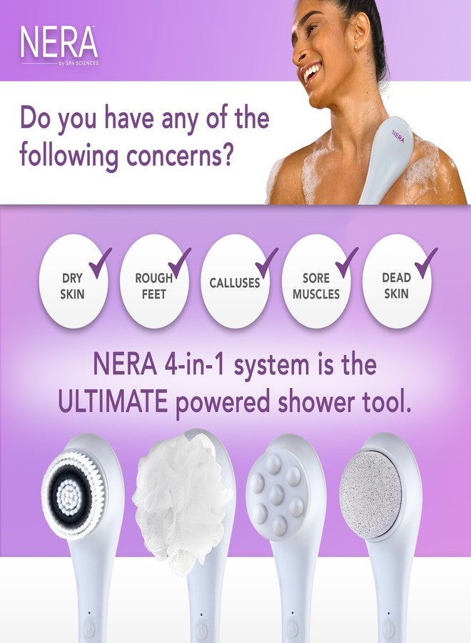Spa Sciences - NERA - 4-in-1 Shower/Bath Body Brush for Exfoliation, Deep Cleansing, Foot Care, Lotion Infuser, and Massage - Image 2