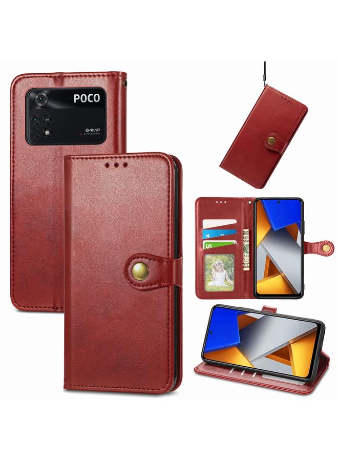 Case For Xiaomi Poco M4 Pro Retro Solid Color Buckle Leather Phone Case