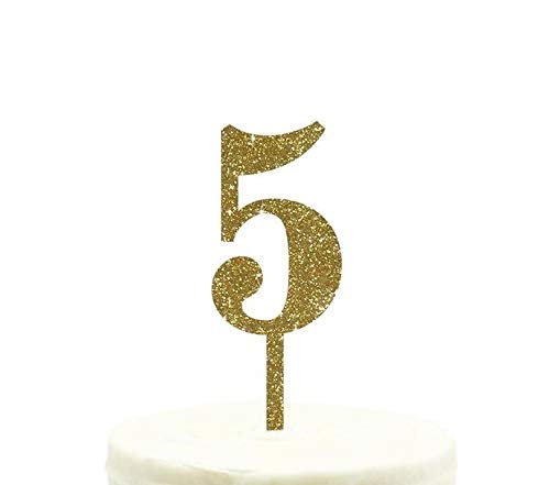 Festiko®5th Birthday and Anniversary Cake Toppers, Gold Glitter, Number 5, 1-Pack - Image 2