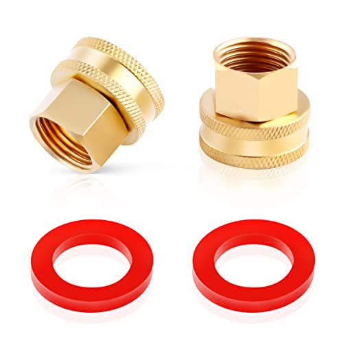 Litorange 2 Pack Lead-Free Brass Garden Hose Threaded 3/4" GHT to 1/2 NPT Fitting Connect, Green Thumb Quick Swivel Connector Adapter, Double Female Thread 3/4" x 1/2" NPT Pipe - Image 1