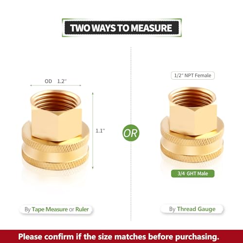 Litorange 2 Pack Lead-Free Brass Garden Hose Threaded 3/4" GHT to 1/2 NPT Fitting Connect, Green Thumb Quick Swivel Connector Adapter, Double Female Thread 3/4" x 1/2" NPT Pipe - Image 2