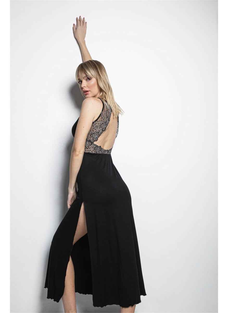 Monamise 19192 Women's Black Short Sleeve Nightgown  - Image 2