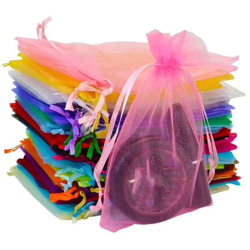 DMS RETAIL Organza Drawstring Pouch Bags Wedding Return Gift Favor Dryfruit Packing Pouch 9X12 CMS Pack Of 50 - Image 1