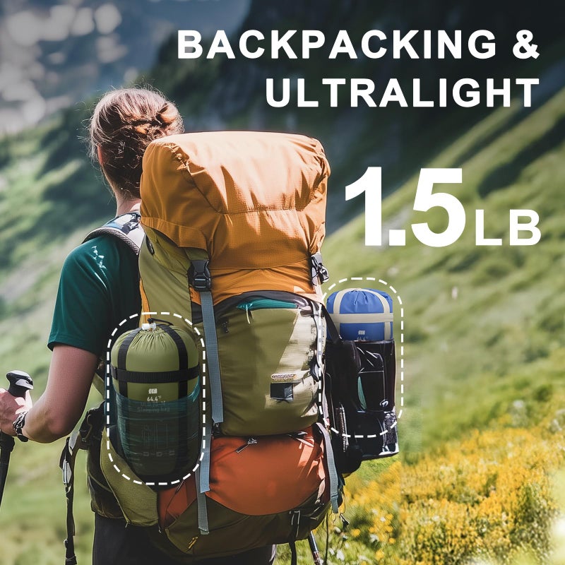 TANSTRIDER Ultralight Warm Weather Sleeping Bag - Portable, Waterproof, Compact Lightweight, Comfort with Compression Sack - Great for Outdoor Camping, Backpacking & Hiking -75" L x 30" W Fits Adults - Image 2