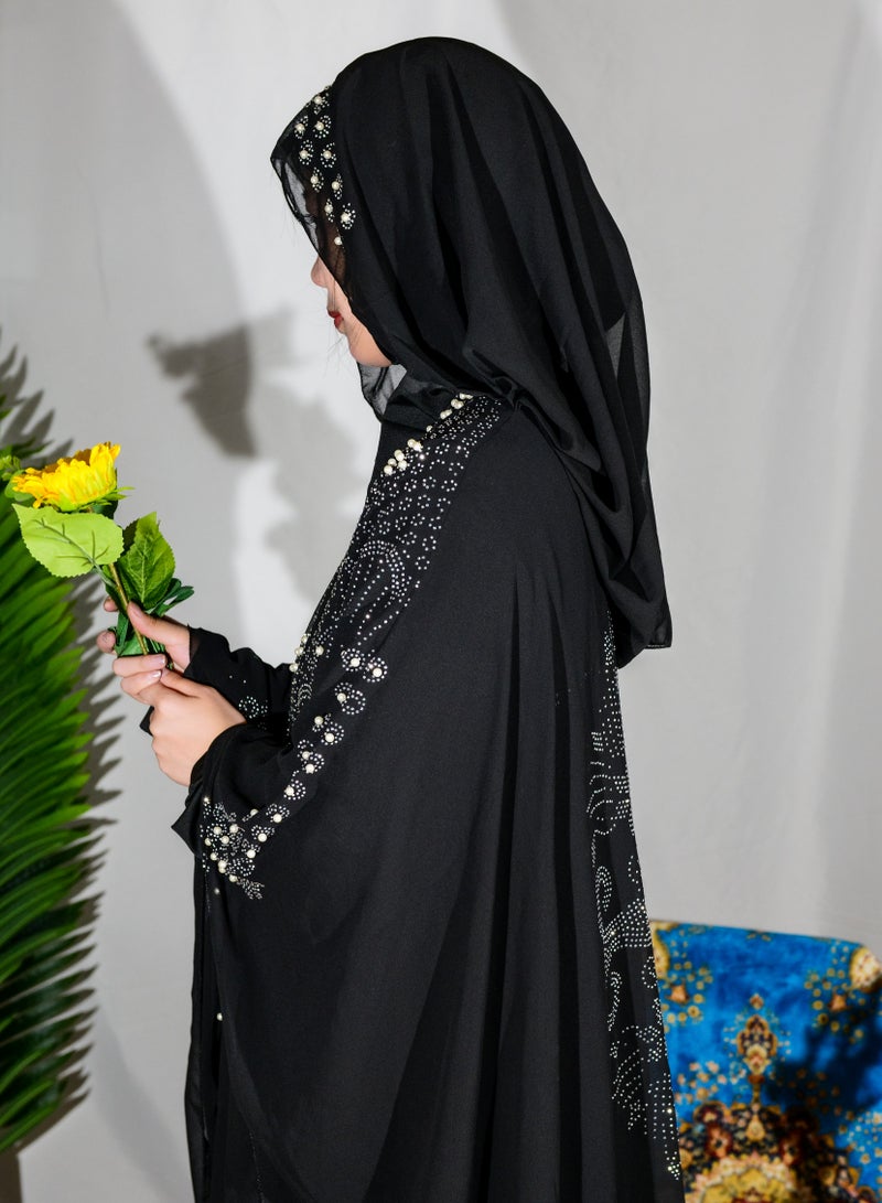salaam-fashion Black Abaya with Hijab – Luxury Handcrafted Rhinestone Prayer Dress | Perfect for Ramadan, Hajj & Daily Worship | Comfortable & Skin-Friendly 140cm*140cm - Image 2