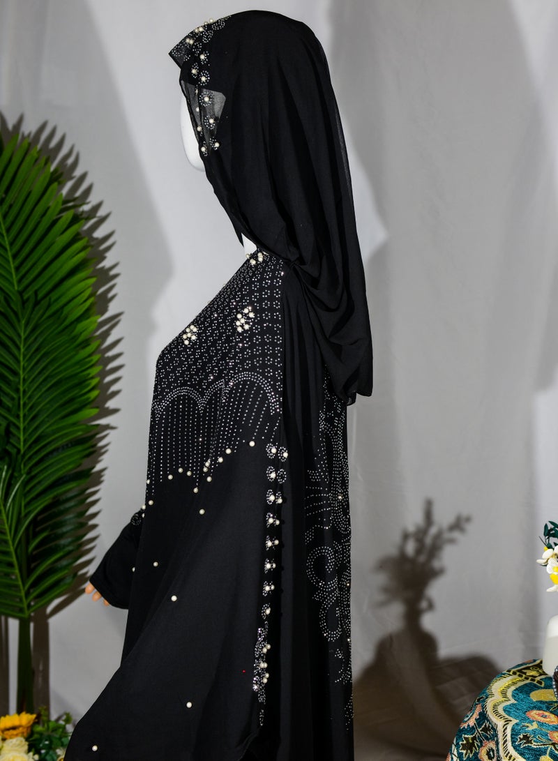 salaam-fashion Black Abaya with Hijab – Luxury Handcrafted Rhinestone Prayer Dress | Perfect for Ramadan, Hajj & Daily Worship | Comfortable & Skin-Friendly 140cm*140cm - Image 3