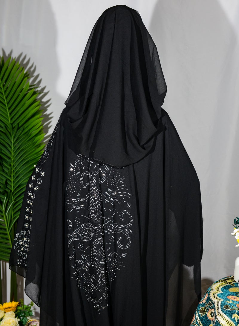 salaam-fashion Black Abaya with Hijab – Luxury Handcrafted Rhinestone Prayer Dress | Perfect for Ramadan, Hajj & Daily Worship | Comfortable & Skin-Friendly 140cm*140cm - Image 4