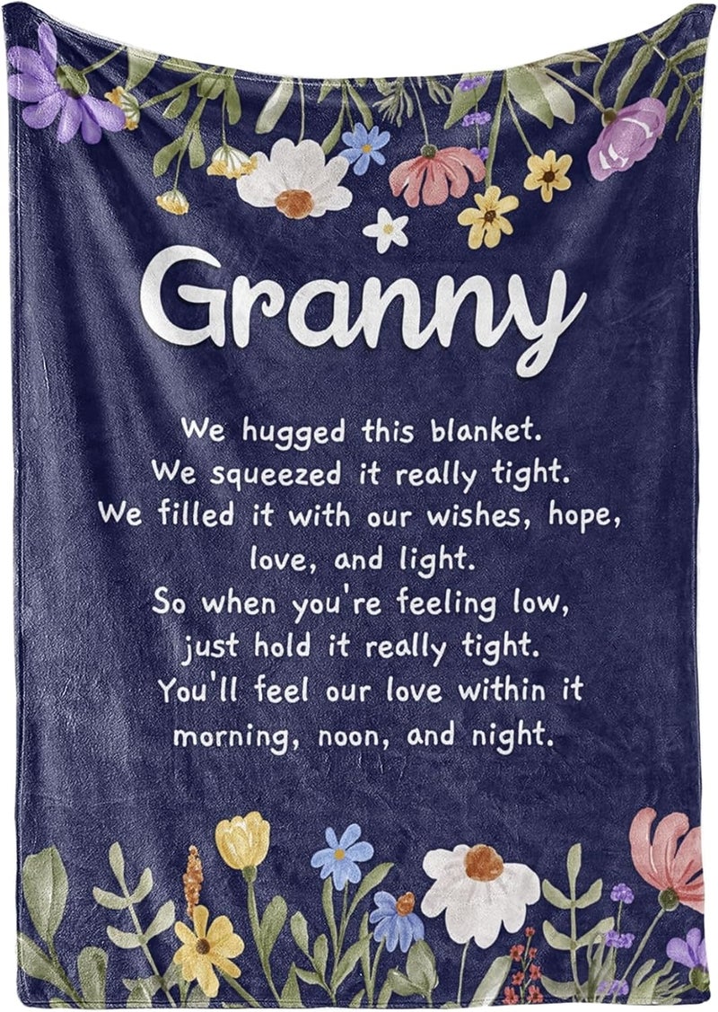InnoBeta Granny Gifts Grandma Gifts for Granny Flannel Throw Blankets on Mothers Day Christmas Birthday 50 x 65 Blue Flowers - Image 1