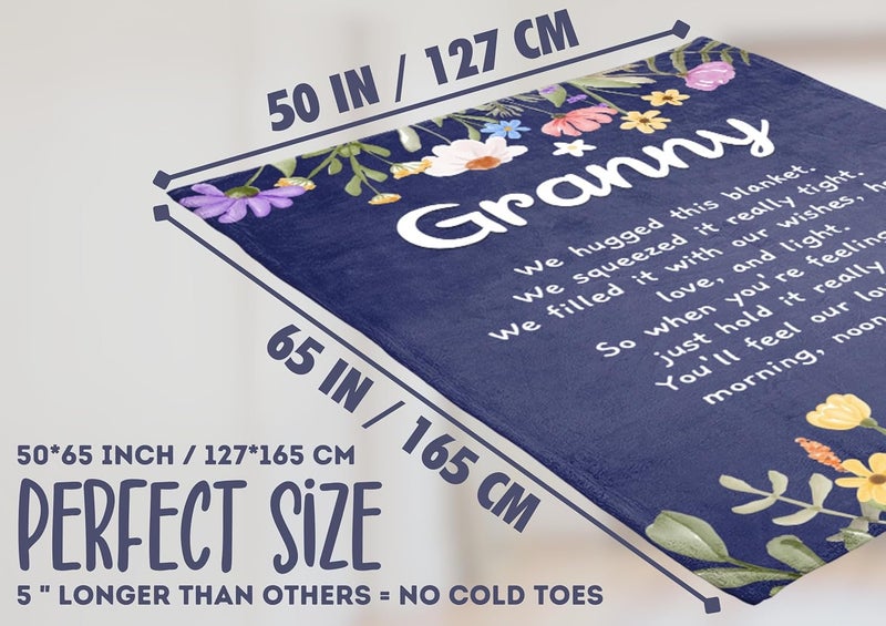 InnoBeta Granny Gifts Grandma Gifts for Granny Flannel Throw Blankets on Mothers Day Christmas Birthday 50 x 65 Blue Flowers - Image 4