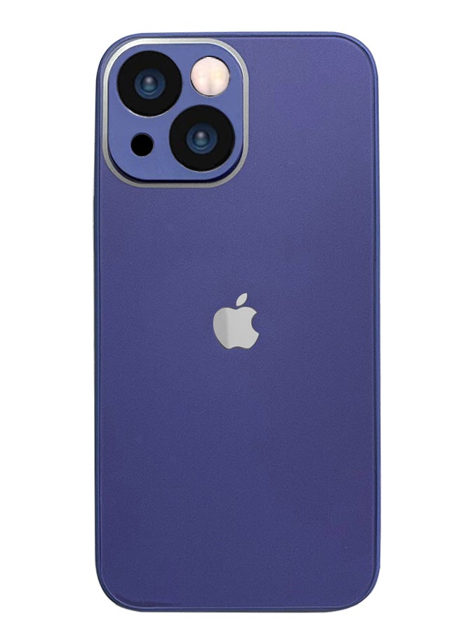 ماركة غير محددة - جراب خلفي من الزجاج المقوى مع إطار مطاطي من السيليكون لهاتف iPhone 13 - أزرق - Image 1