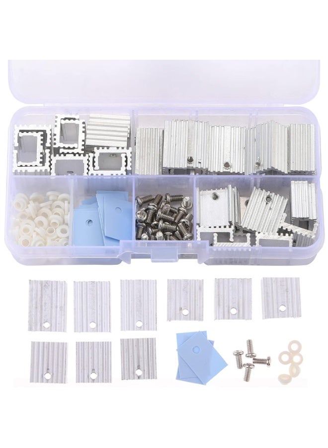 TO-220 Aluminum Heatsink Kit for MOSFET Transistors, 3-Size Cooling Fins (10 Each) with Mounting Hardware, Includes 30 Screws, Washers  Silicone Insulators, Electronic Component Heat Sink Set(30PCS) - Image 1