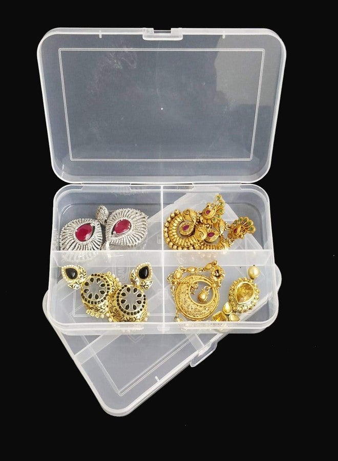 c s m C.S.M CSM® Jewellery Case Organiser Multipurpose Plastic Storage Box with dividers 4 Grids, Transparent (Pack of 2 Boxes) - Image 1