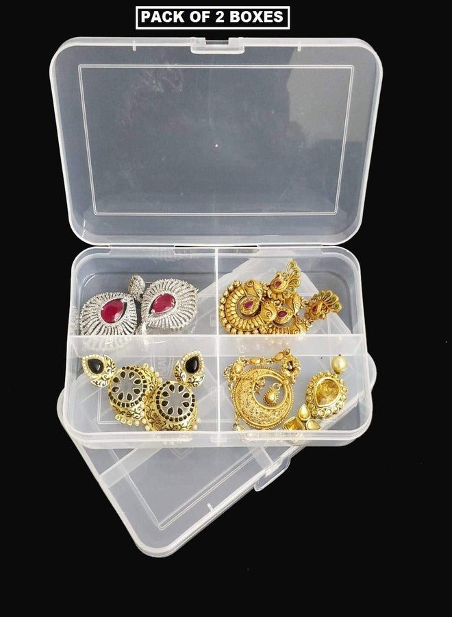 c s m C.S.M CSM® Jewellery Case Organiser Multipurpose Plastic Storage Box with dividers 4 Grids, Transparent (Pack of 2 Boxes) - Image 3