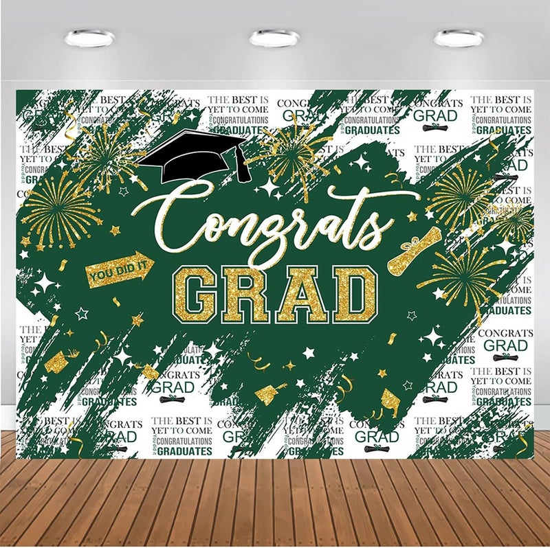 Mocsicka Graduation Backdrop Congrats Grad Green and Gold Graduate Party Decorations Background Class of 2025 Photography Backdrops (10x8ft) - Image 5