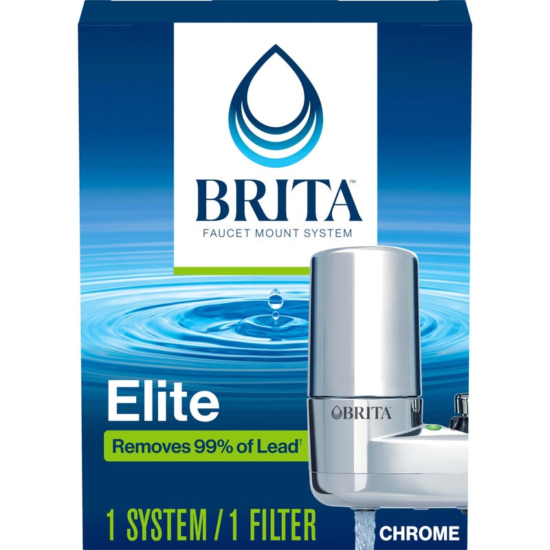 BRITA Brita Faucet Mount Water Filter for Sink, Removes 99% of Lead, Elite Filtration System, Includes 1 Replacement Filter, Chrome  - Image 1