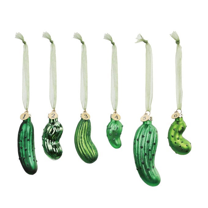 PICKLE FESTIVE GREEN 4 X 2 GLASS CHRISTMAS DECORATIVE HANGING ORNAMENTS GAME