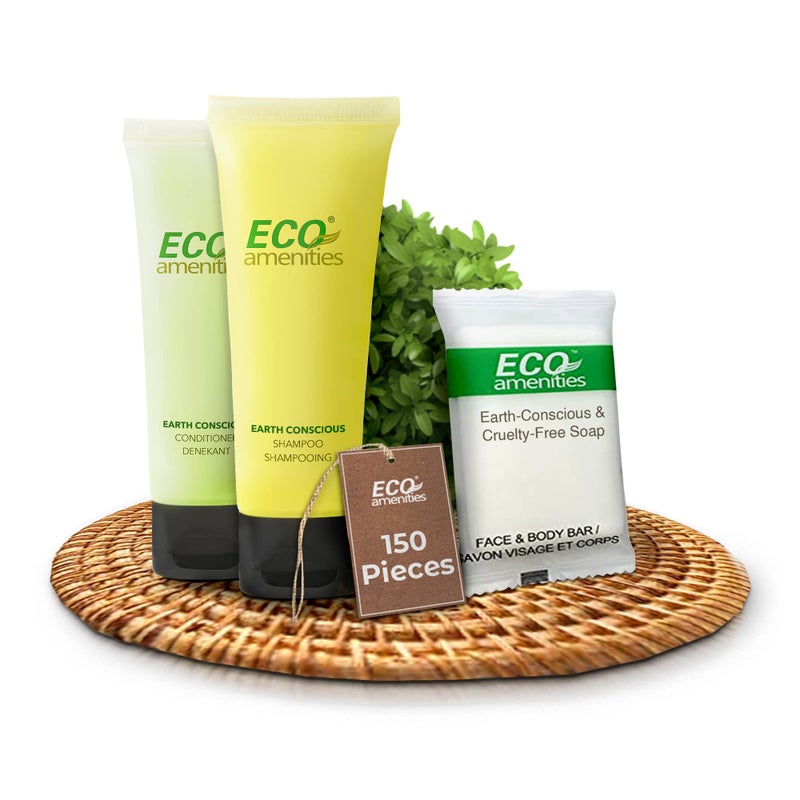 ECO Amenities 150Piece Travel Kit Soap Shampoo  Conditioner Mini Kits in Toiletry Bags  Trial Size Bars  Sets 1oz each  Shampoo And Conditioner Set