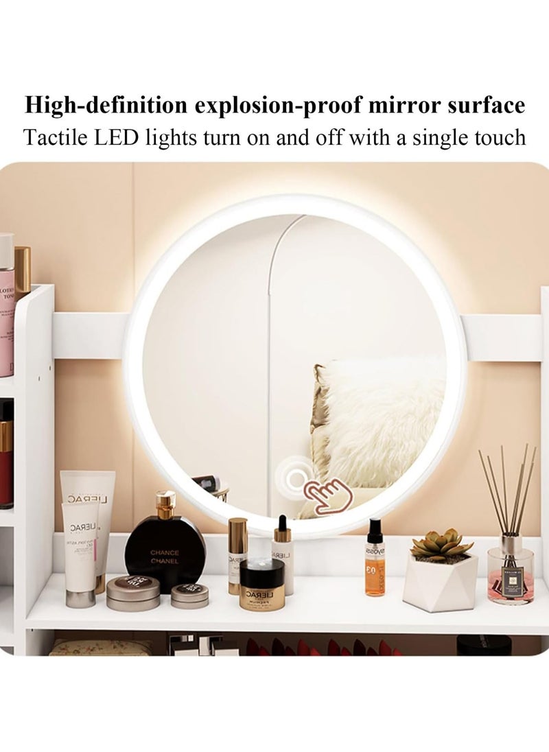 DubaiGallery Makeup Vanity Desk with Lights Mirror, 3 Lighting Colors Brightness Adjustable, White Vanity Set Makeup Table with 2 Drawers, Cabinets and Multiple Shelves, Large Vanity  - Image 4