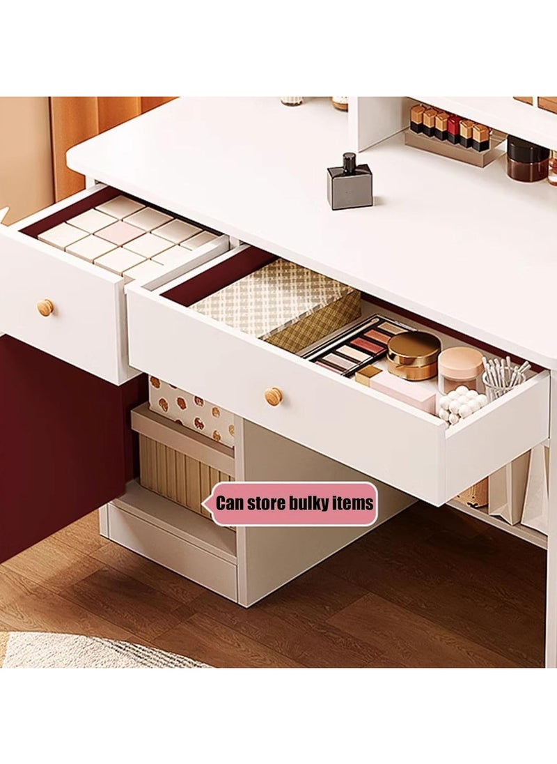 DubaiGallery Makeup Vanity Desk with Lights Mirror, 3 Lighting Colors Brightness Adjustable, White Vanity Set Makeup Table with 2 Drawers, Cabinets and Multiple Shelves, Large Vanity  - Image 5