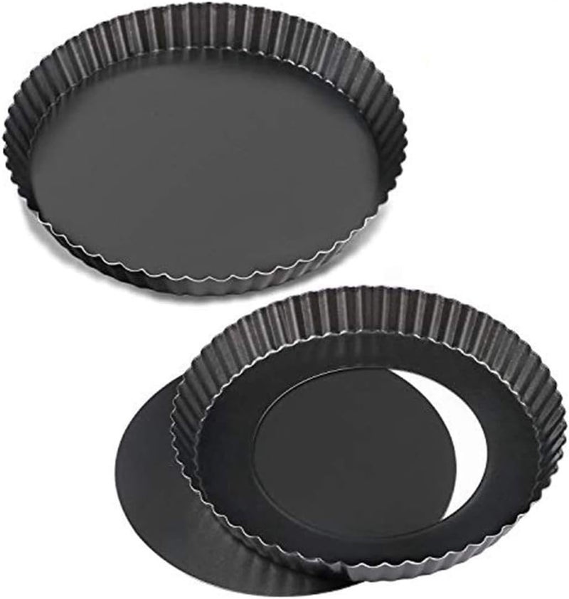 SOLARAE Non-sticks Removable Loose Bottom Quiche Tart Pie Pan (9in) Pack of 2 - Image 1