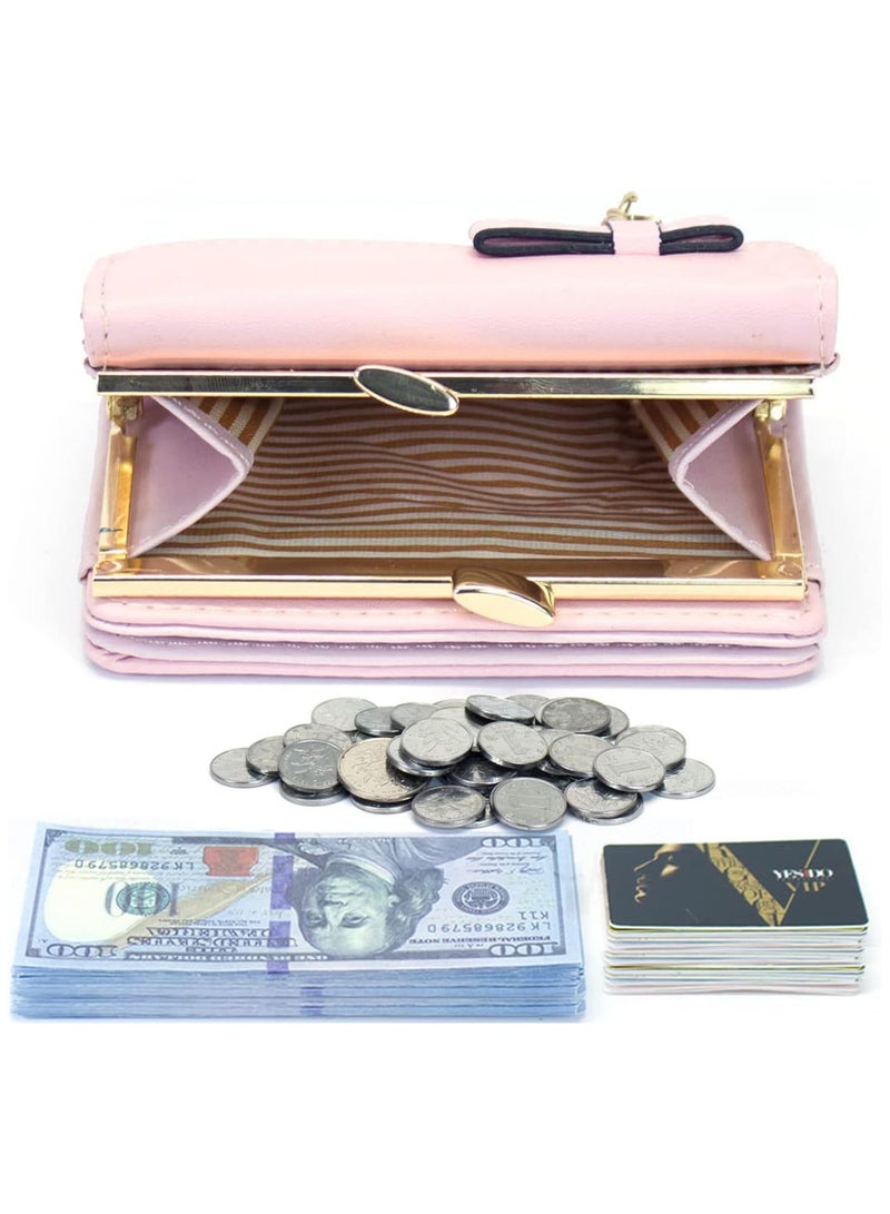 lovely Cat Pendant Leather Wallet Card Holder for Women Small Front Pocket Organizer Coin Purse in Pink - Image 4