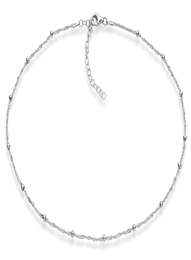 Miabella 925 Sterling Silver, 18K Gold Plated 925 Sterling Silver Figaro, Beaded Singapore, Sparkle, Cuban Link Chain, Choker Necklace for Women Made in Italy (SI, Singapore Bead, Length 15 Inches) - Image 1
